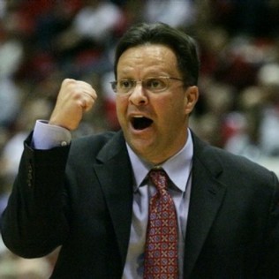 Indiana head coach Tom Crean encourages his team during the first half of an exhibition college basketball game against Anderson in Bloomington, Ind., Friday, Nov. 7, 2008. (AP Photo/Darron Cummings)